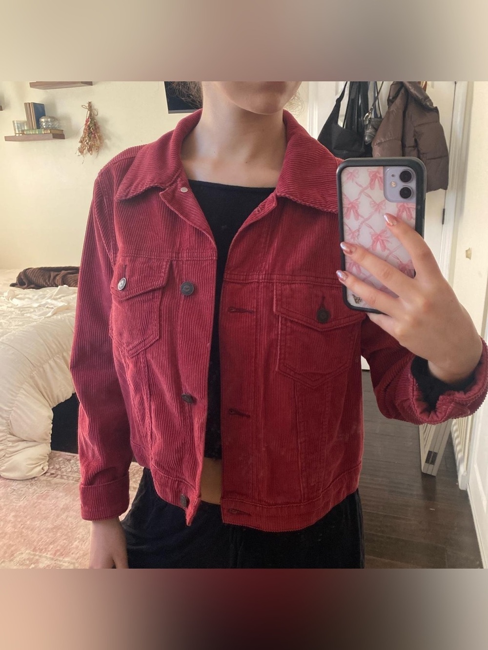 Hollister cropped burgundy corduroy button down jacket